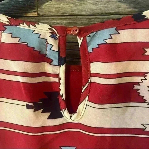 UMGEE Tribal Print Dress Womens M Aztec Red Empire Waist Lined Drapy Roomy - Picture 9 of 10